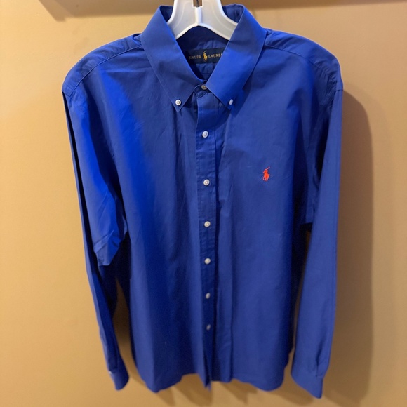 Polo Ralph Lauren Men's Blue Dress Shirt Large Classic Fit 100% Cotton Button-Up - Picture 1 of 10